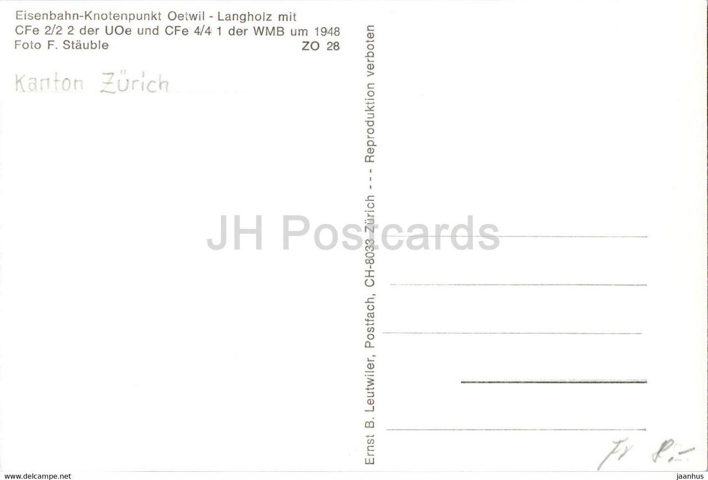 Eisenbahn Knotenpunkt Oetwil - tram - train - railway - old postcard - Switzerland - unused