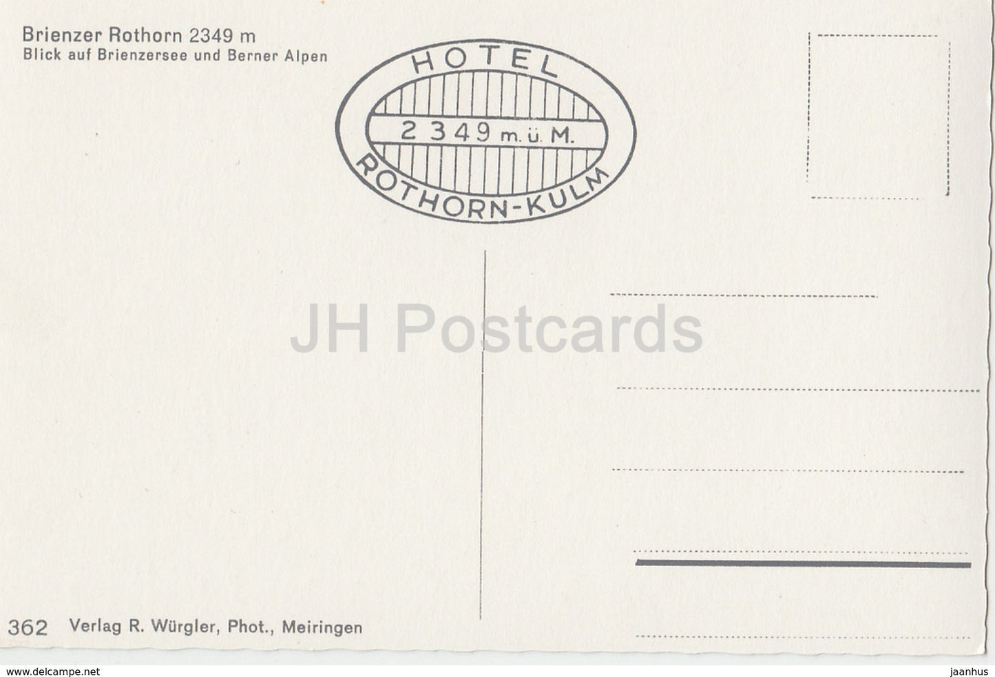 Brienzer Rothorn 2439 m - Blick auf Brienzersee und Berner Alpen - 362 - Suisse - carte postale ancienne - inutilisée