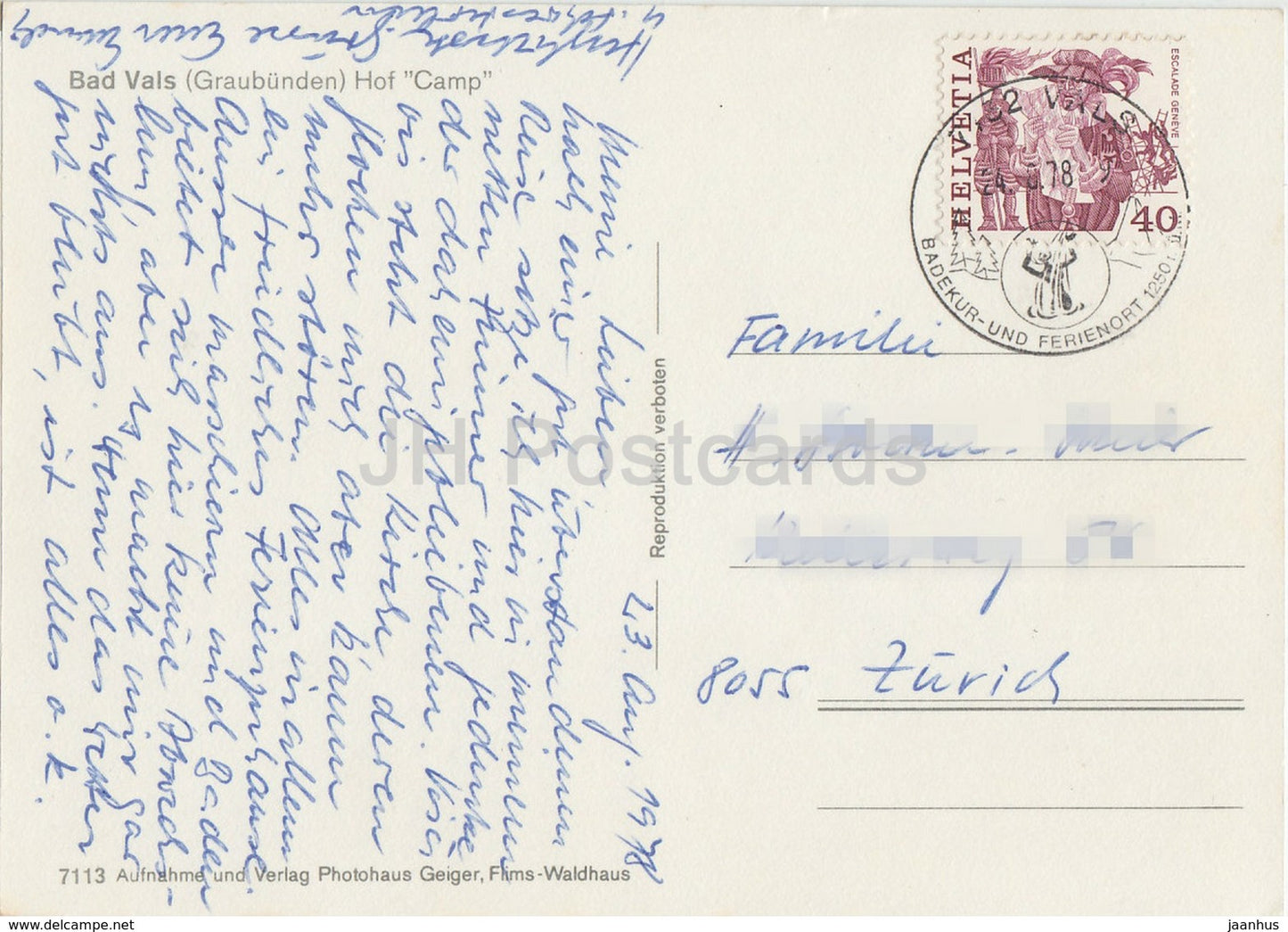 Bad Vals Graubünden - Lager Hof - 7113 - 1978 - Schweiz - gebraucht