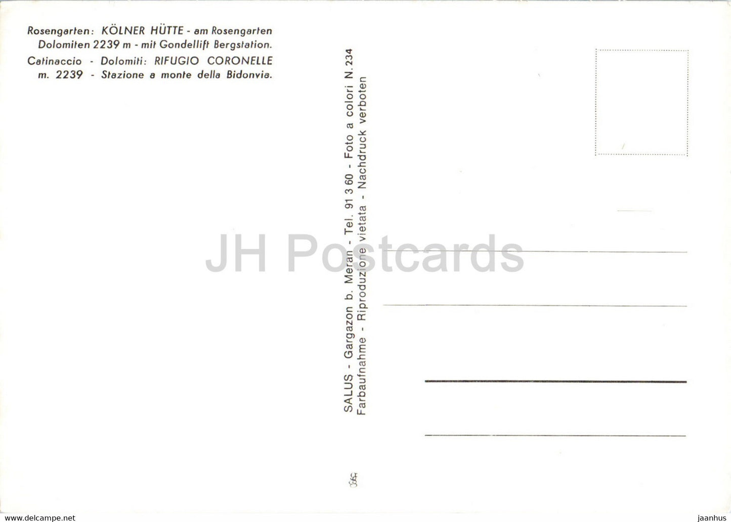 Rosengarten - Kolner Hutte - Gondellift Bergstation - Catinaccio - Rifugio Coronelle - Italy - unused