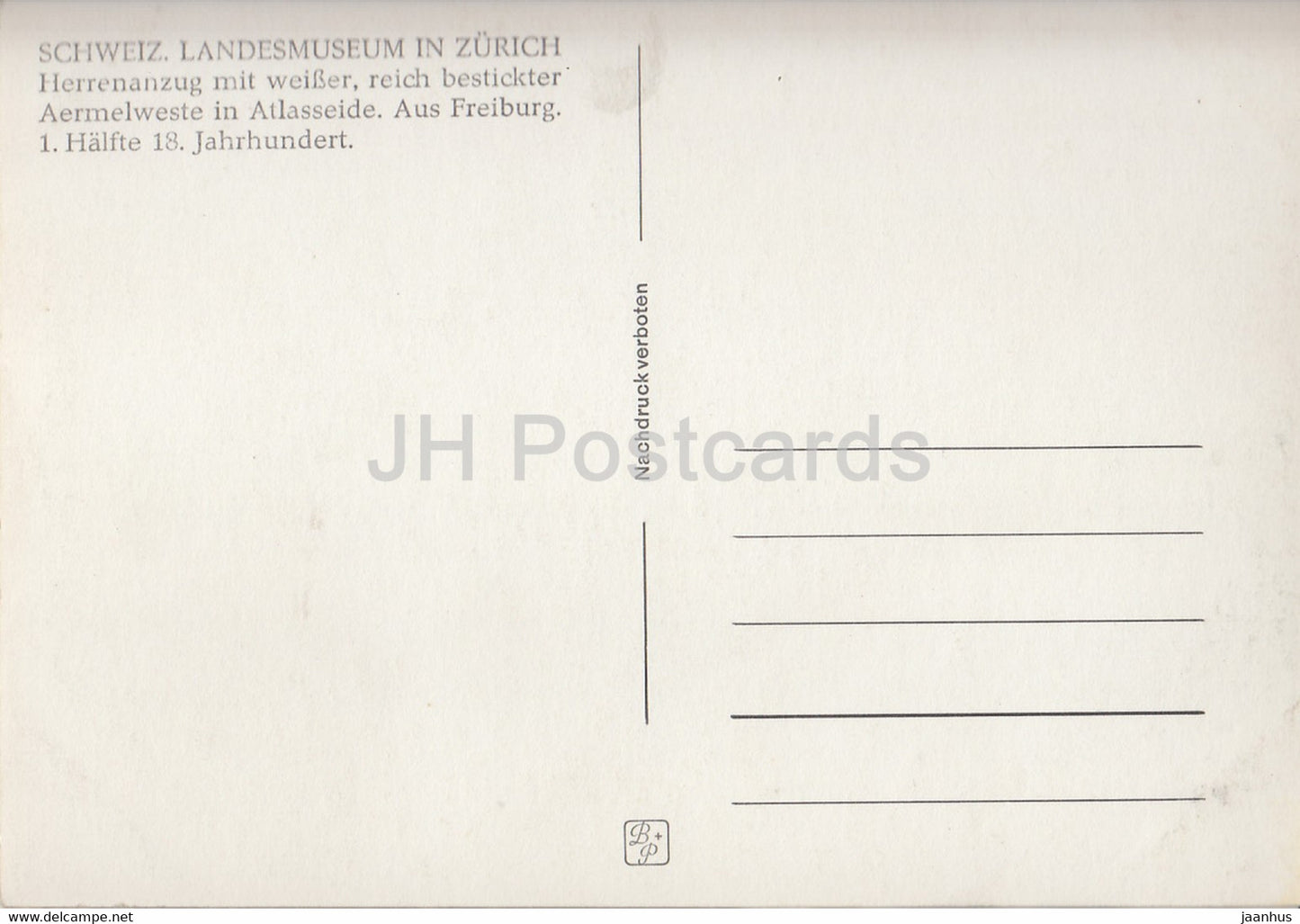 Schweiz Landesmuseum in Zürich - Herrenanzug aus Freiburg - Herrenanzug - Mode - Schweiz - unbenutzt