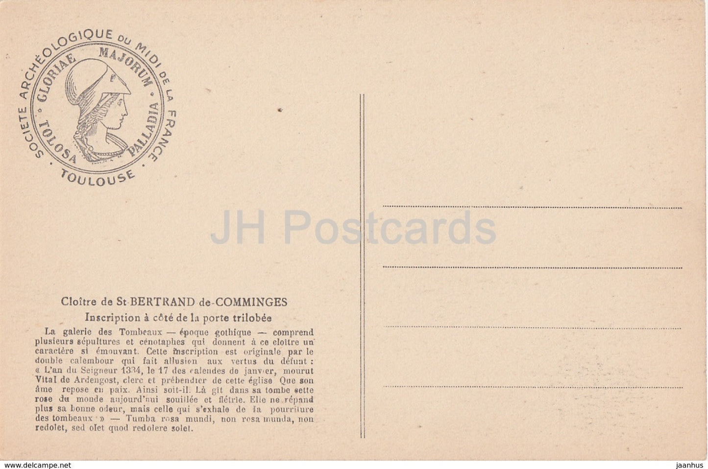 Cloitre de St Bernard de Comminges - Inscription a cote de la porte trilobee - old postcard - France - unused