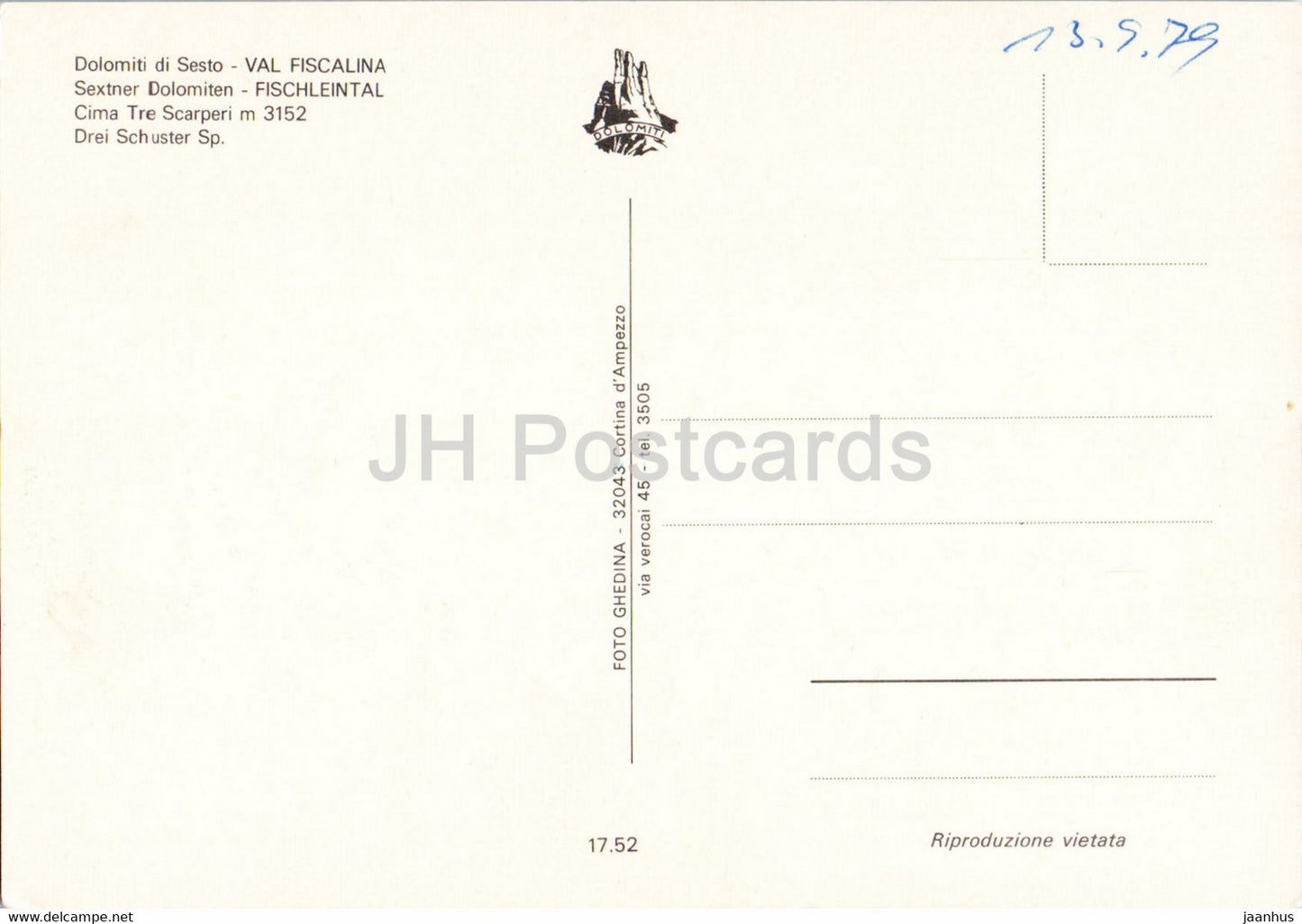 Dolomiti di Sesto - Val Fiscalina - Fischleintal - Cima Tre Scarperi - Drei Schuster Sp - Italy - unused