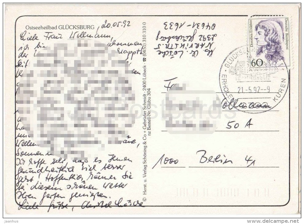 Ostseeheilbad Glücksburg - port - castle -1992 gelaufen - JH Postcards