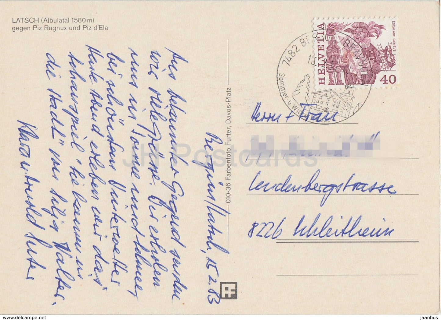 Latsch - Albulatal 1580 m gegen Piz Rugnux und Piz d'Ela - 1983 - Switzerland - used