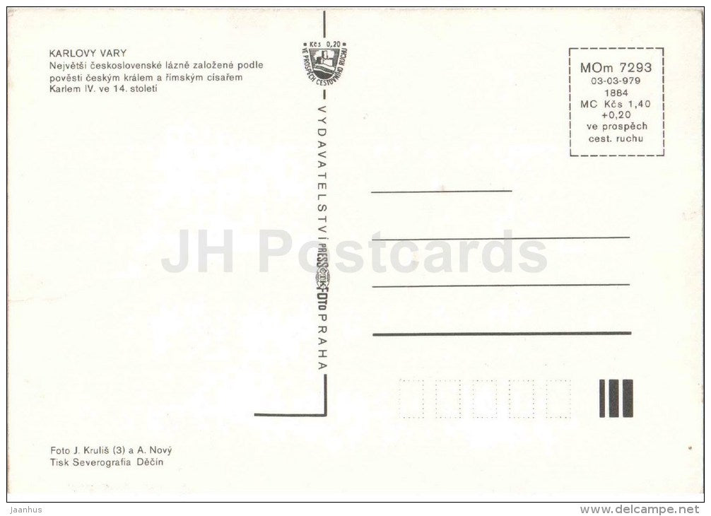 Karlovy Vary - Karlsbad - spa - fountain - Czechoslovakia - Czech - unused - JH Postcards