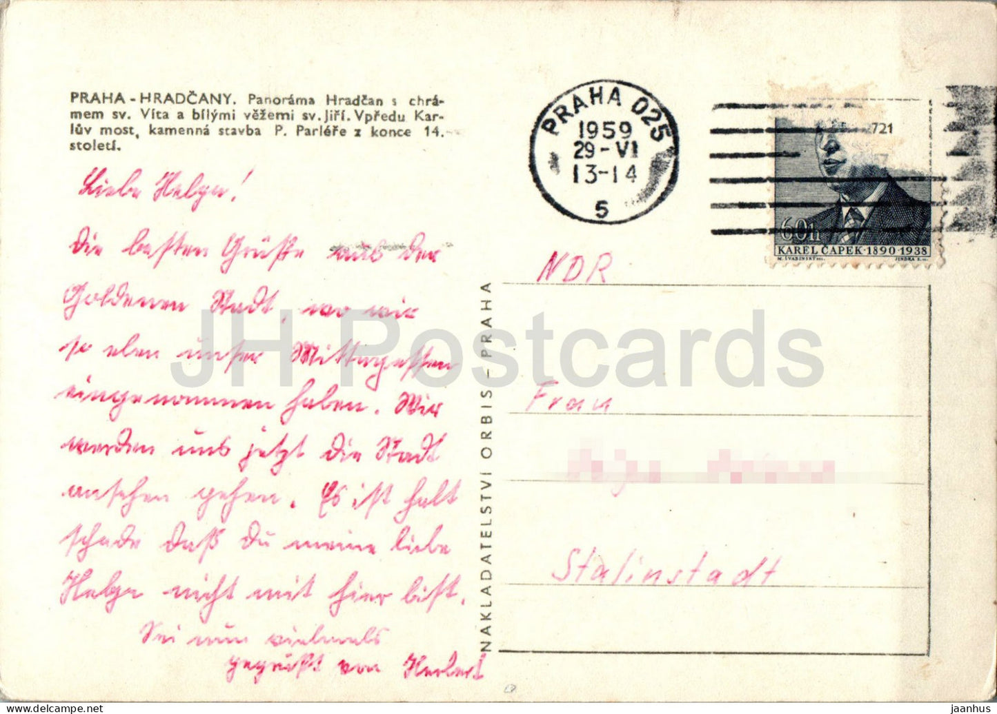 Praha - Prague - Hradcany - Karluv most - Castle - Bridge - old postcard - 1958 - Czech Republic - Czechoslovakia - used