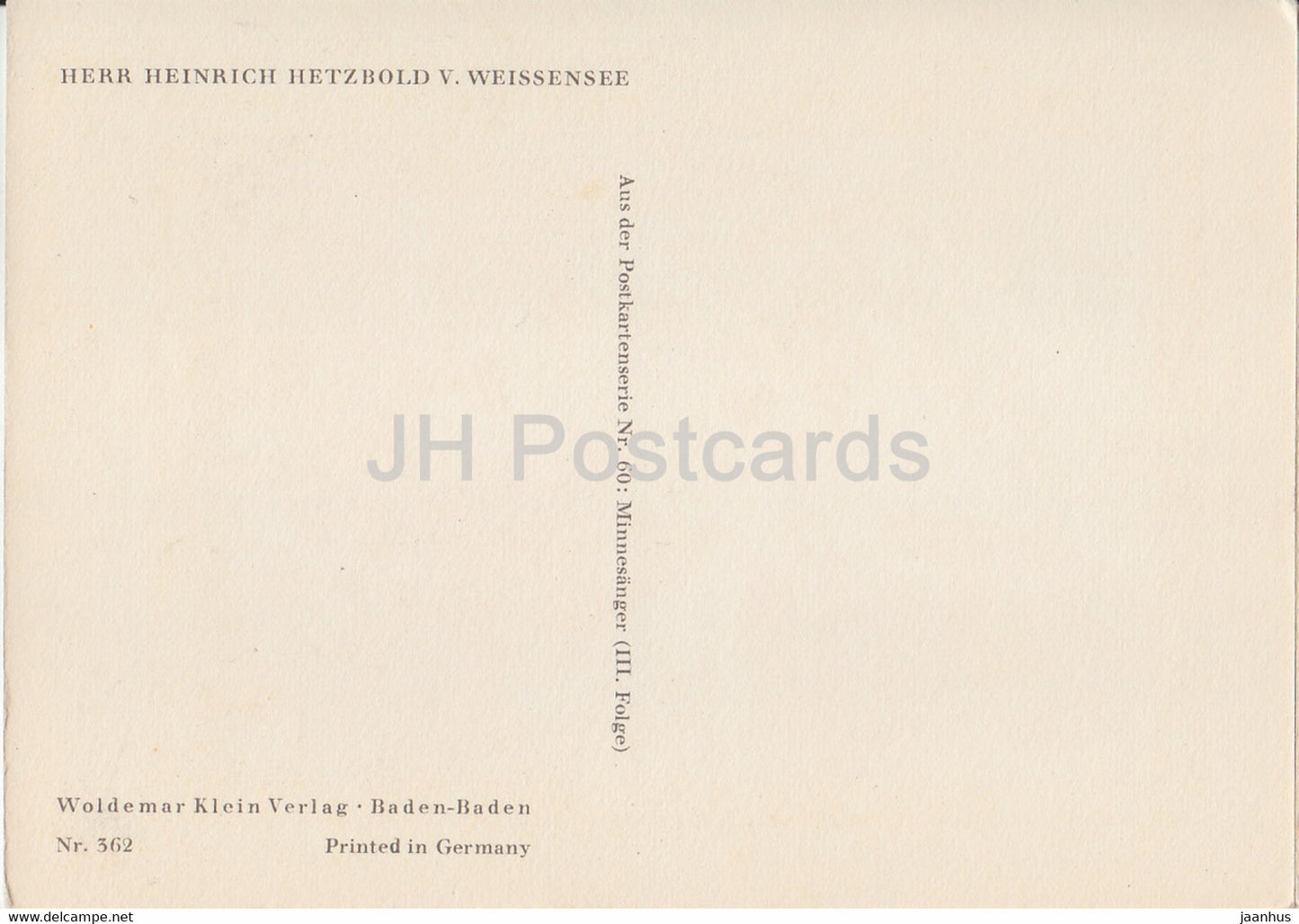 Herr Heinrich Hetzbold v Weissensee - illustration - Germany - unused