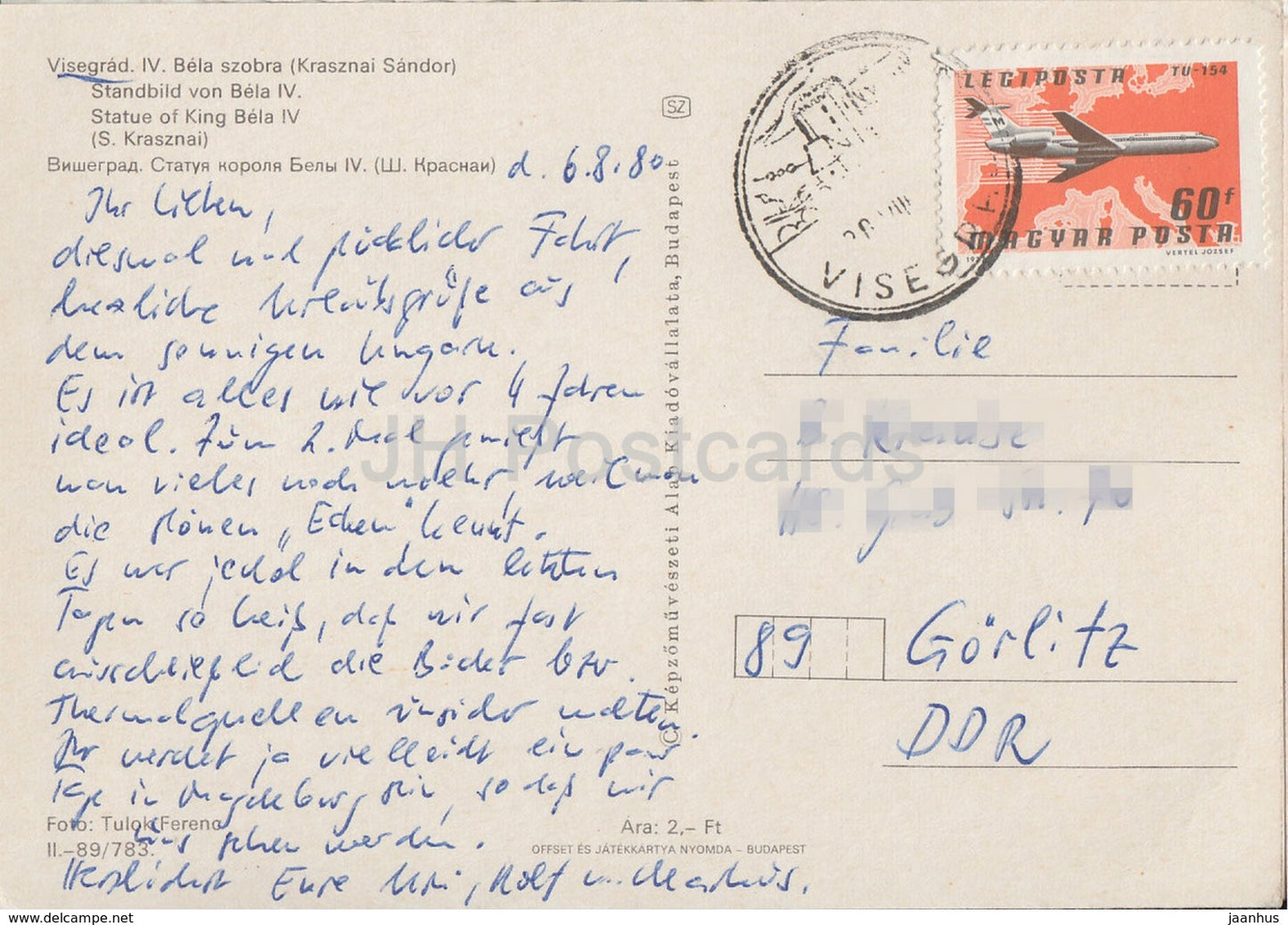 Visegrad - statue of King Bela IV - monument - 1980 - Hungary - used