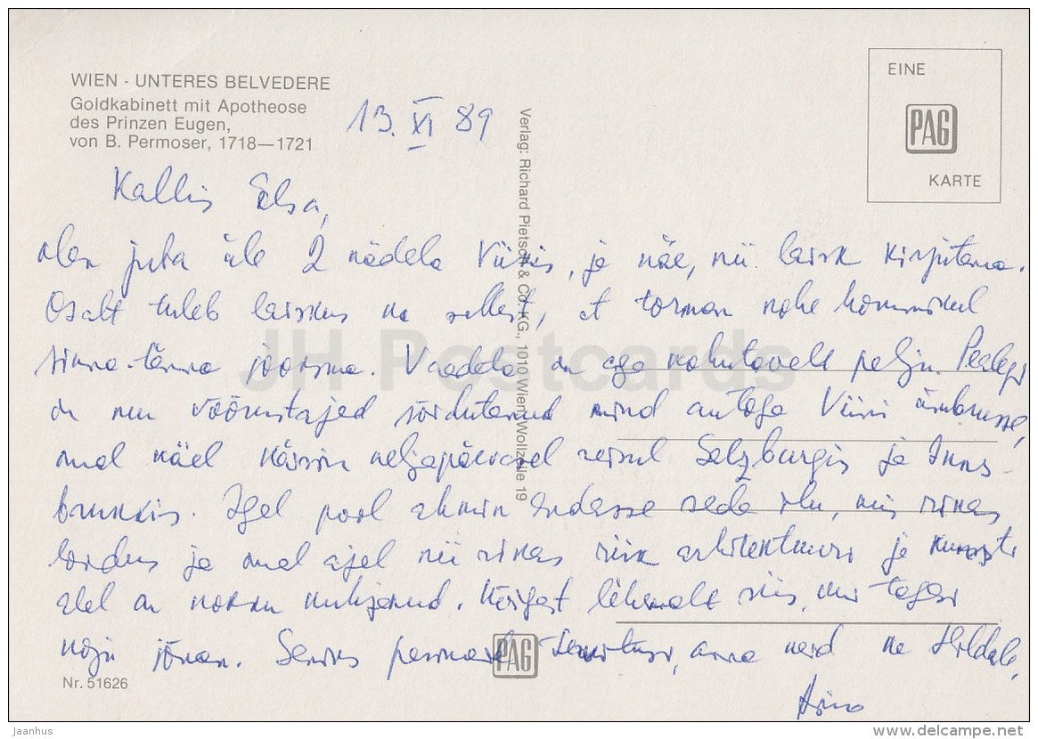 Goldkabinett mit Apotheose des Prinxen EugenUnteres Belvedere - Wien - Austria - used in 1989 - JH Postcards