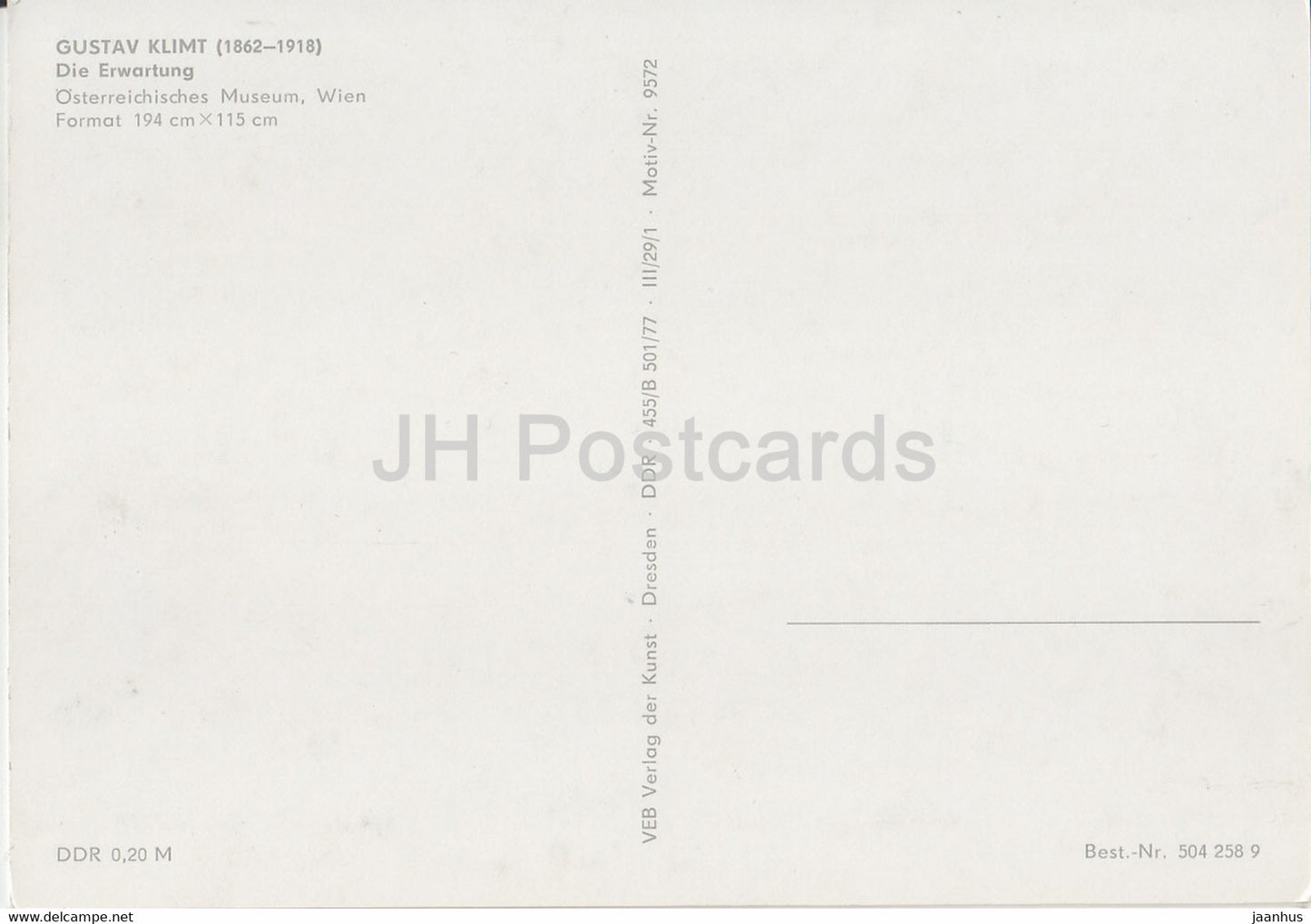 painting by Gustav Klimt - Die Erwartung - Austrian art - Germany DDR - unused