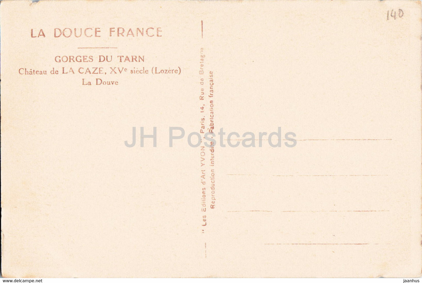 Chateau de la Caze - La Douve - Gorges du Tarn - castle - old postcard - France - unused