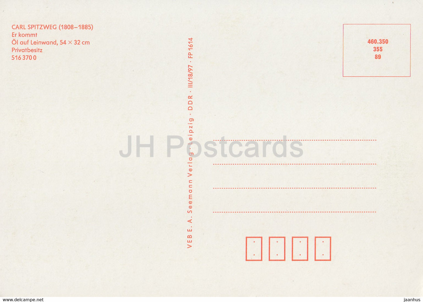 painting by Carl Spitzweg - Er Kommt - German art - Germany DDR - unused