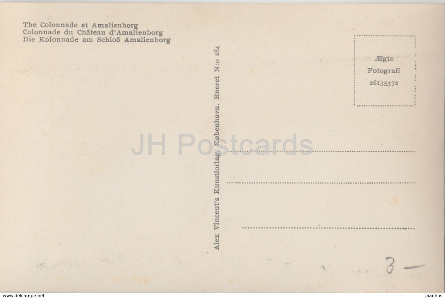 Copenhagen - Kobenhavn - Kolonaden ved Amalienborg Slot - Colonnade - 284 - old postcard - Denmark - unused