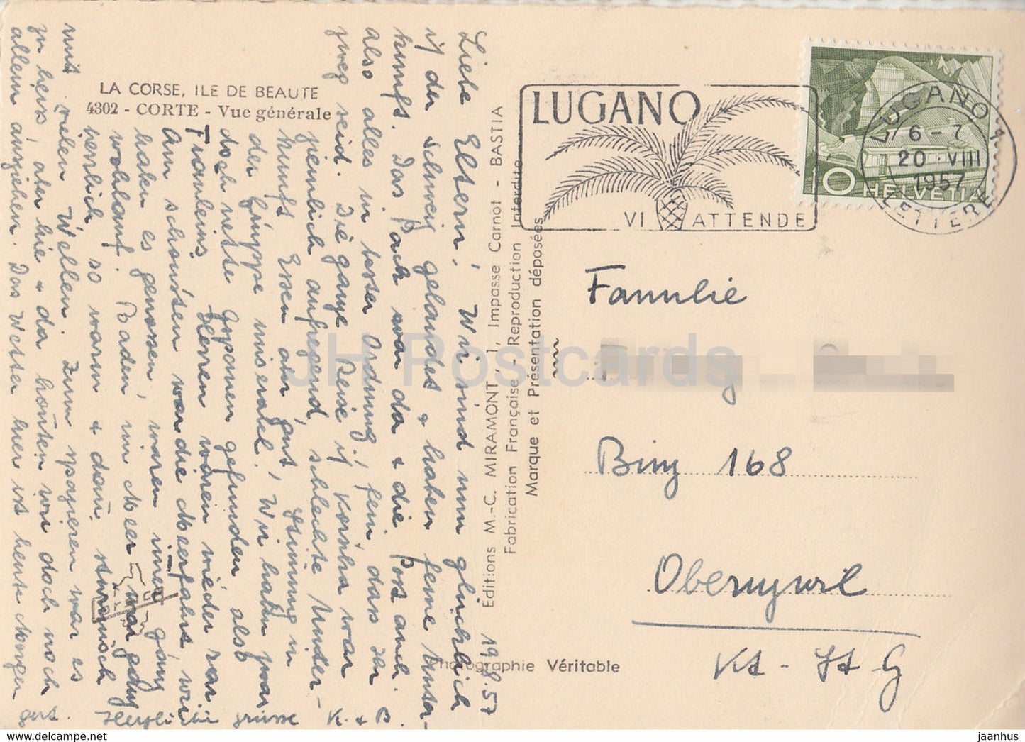 Corte - Corse - Vue Generale - old postcard - 1957 - France - used