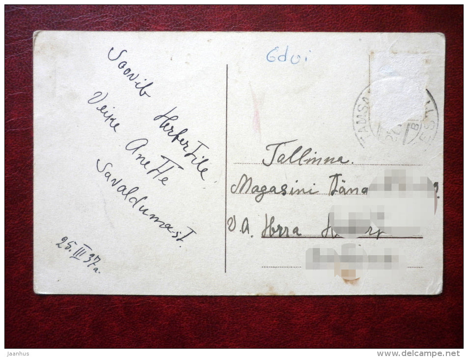 Easter Greeting Card - hare - chiken - eggs - circulated in 1937 - Estonia - used - JH Postcards