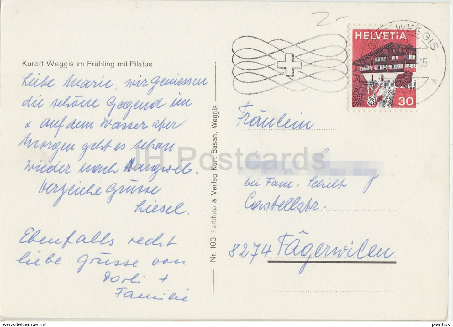 Kurort Weggis im Fruhling mit Pilatus - ship - MS - 1970s - Switzerland - unused