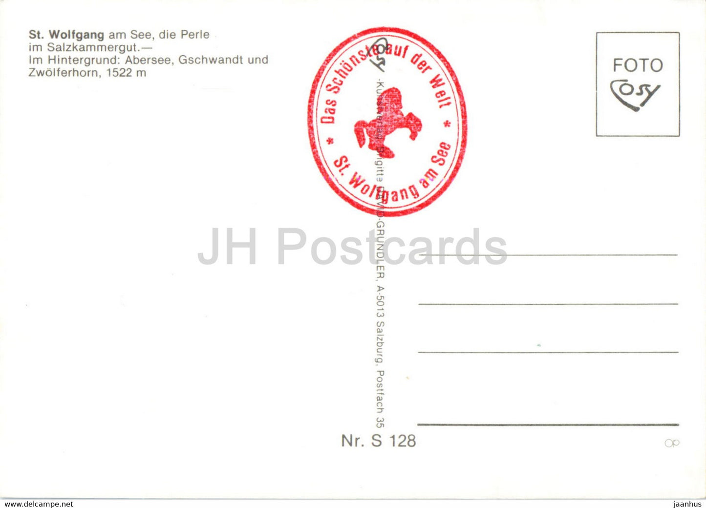 St Wolfgang am See - Abersee - Gschwandt - Zwolferhorn - Austria - unused