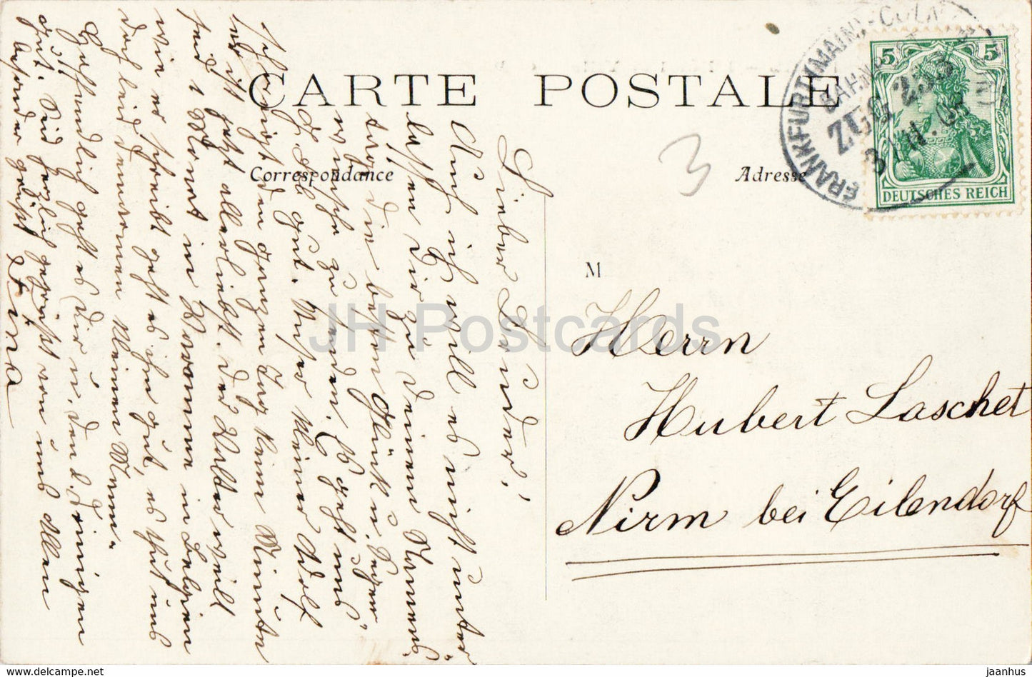 Paris - L'Hôtel de Ville - Bahnpost - ZUG - Francfort - 50 - carte postale ancienne - 1908 - France - utilisé