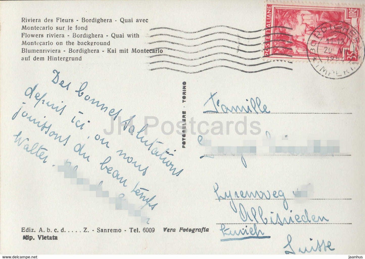 Riviera dei Fiori - Bordighera - Lungomare con sfondo Montecarlo - old postcard - 1954 - Italy - used