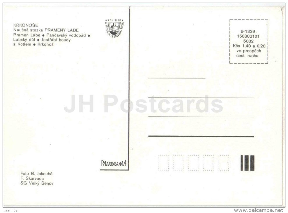 Krkonose - Prameny Labe - waterfall - Elbe valley - Czechoslovakia - Czech - unused - JH Postcards
