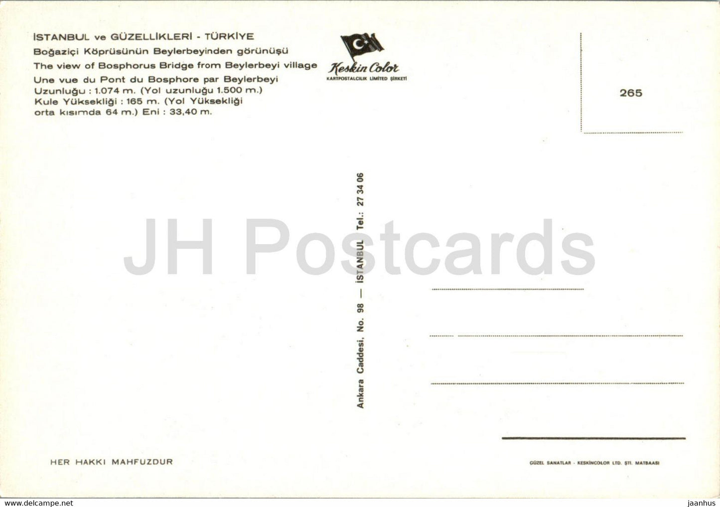 Istanbul - The view of Bosphorus Bridge from Beylerbeyi village - 265 - Turkey - unused