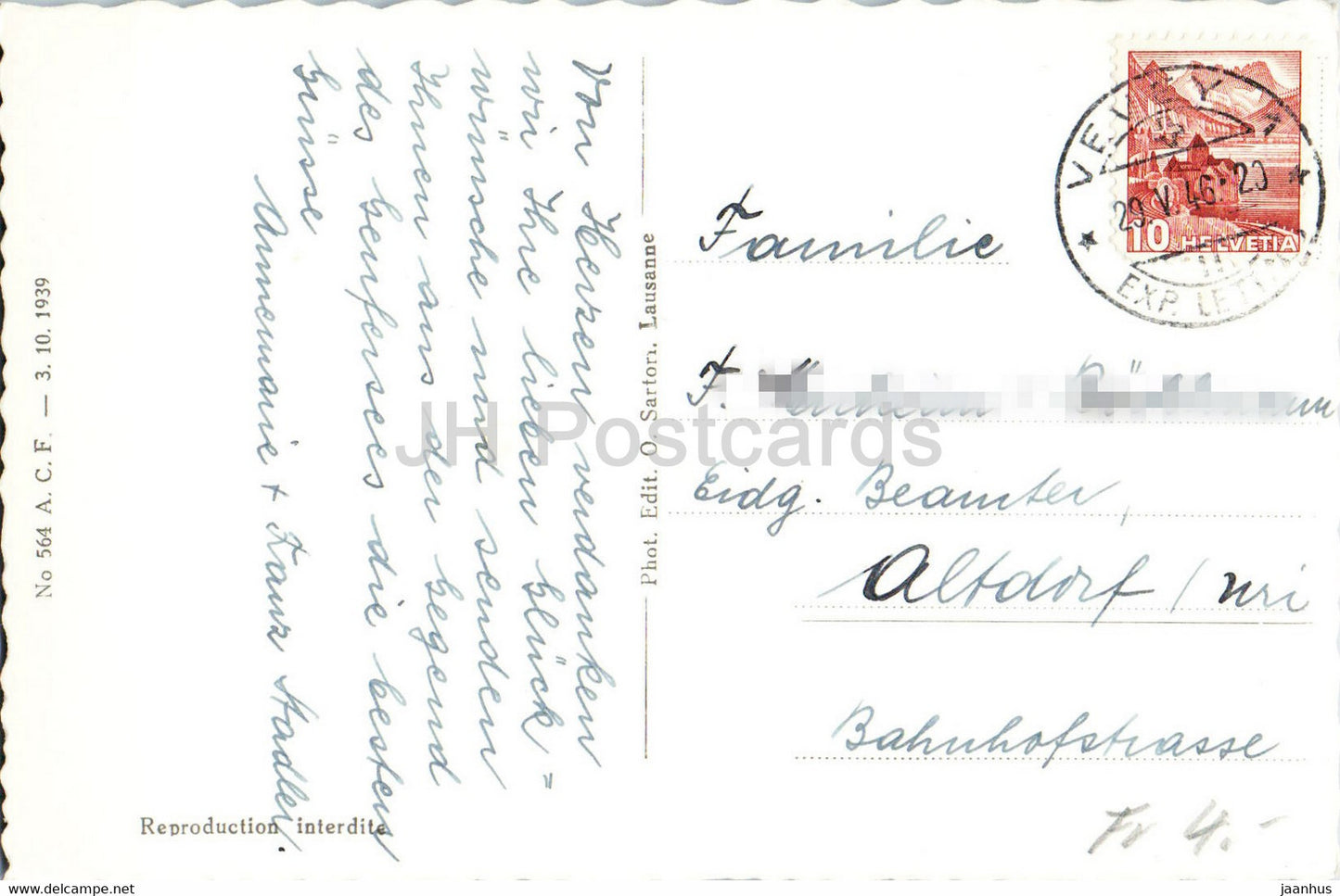Vevey - 760 - carte postale ancienne - 1946 - Suisse - occasion