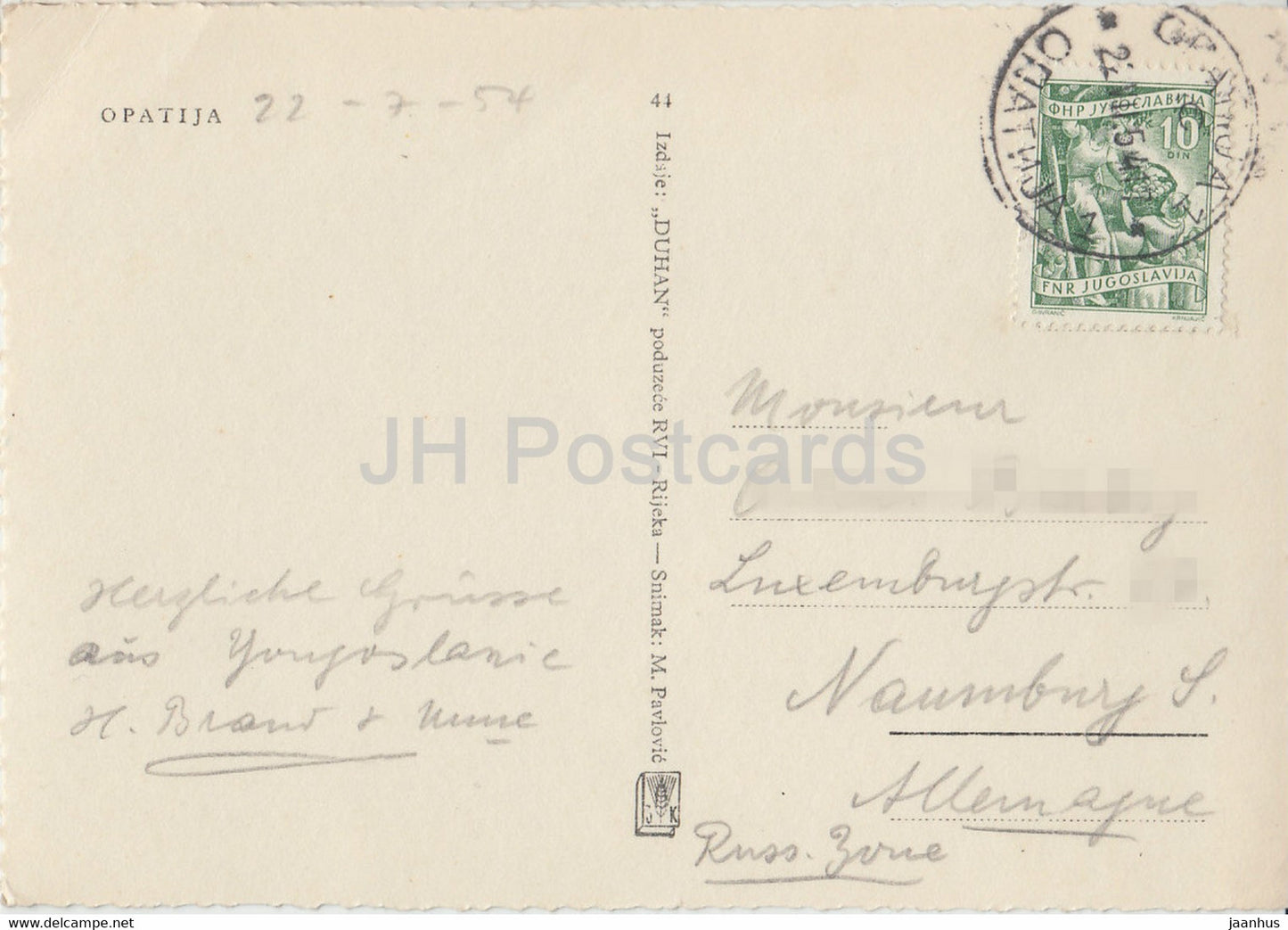 Opatija - 44 - 1954 - carte postale ancienne - Yougoslavie - Croatie - utilisé