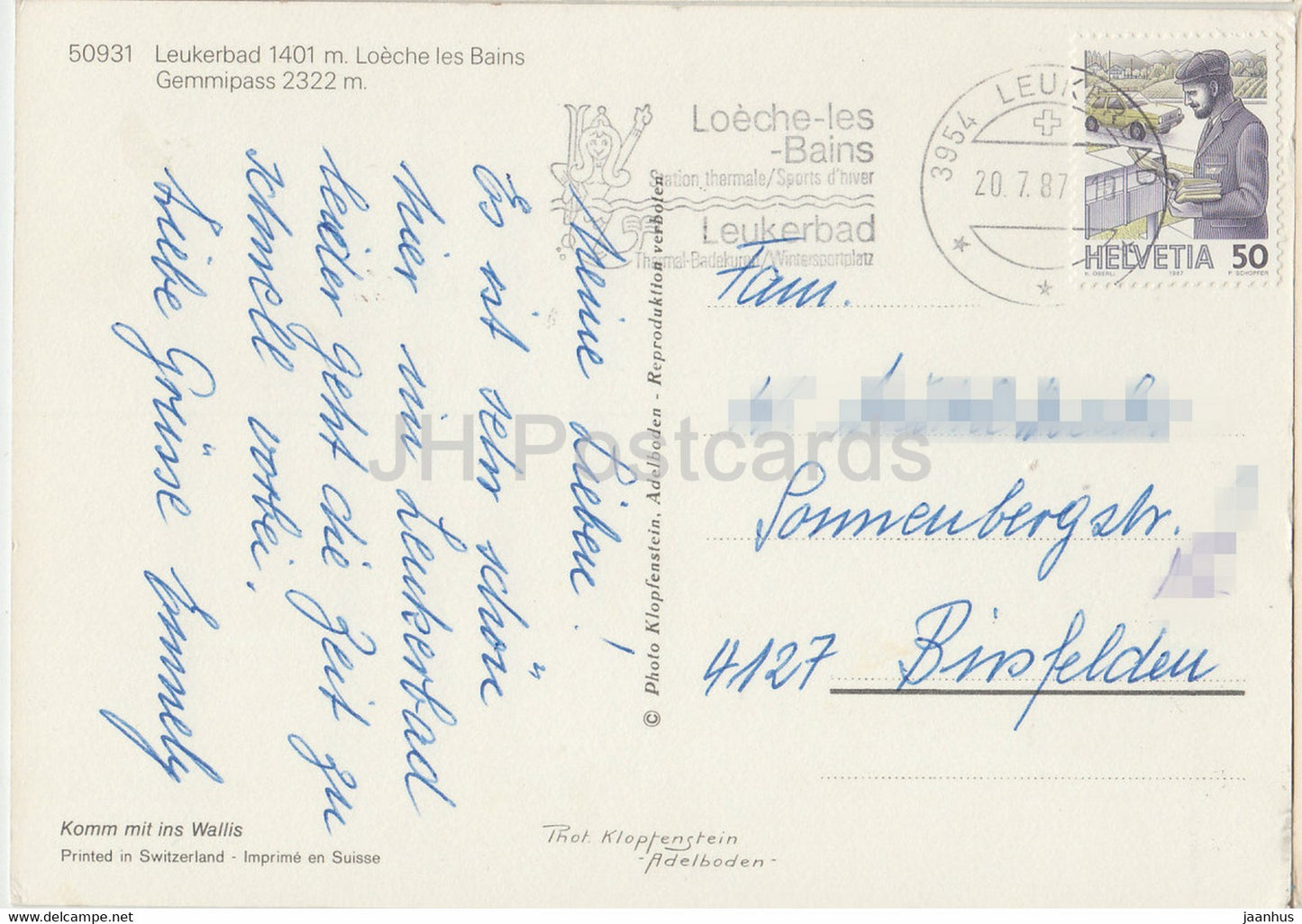 Leukerbad 1401 m - Loeche les Bains - Gemmipass 2322 m - 50931 - 1987 - Switzerland - used