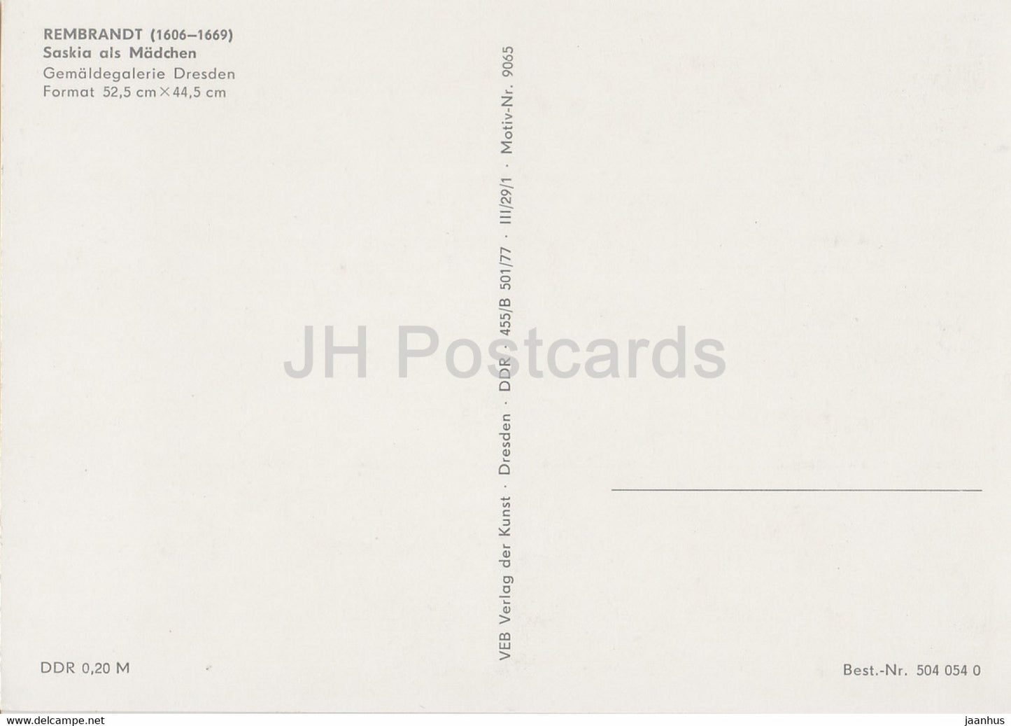 Gemälde von Rembrandt van Rijn – Saskia als Madchen – Niederländische Kunst – Deutschland DDR – unbenutzt