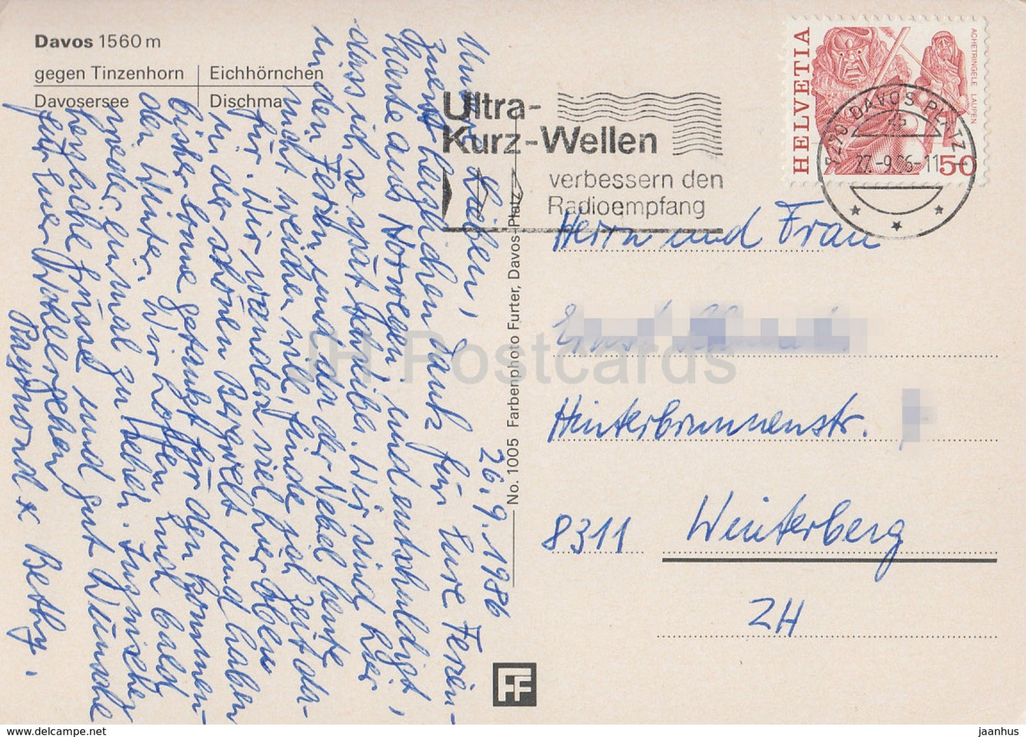 Davos 1560 m - gegen Tinzenhorn - Davosersee - Dischma - écureuil - 1005 - 1986 - Suisse - d'occasion