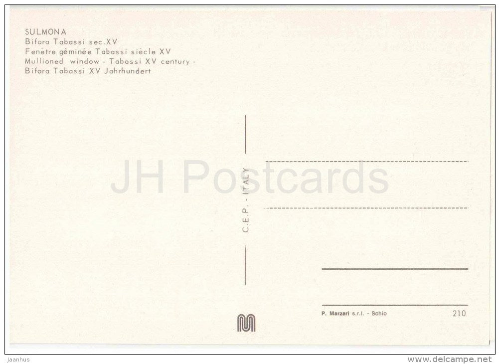 Bifora Tabassi - Mullioned Window - Sulmona - Abruzzo - 210 - Italia - Italy - unused - JH Postcards