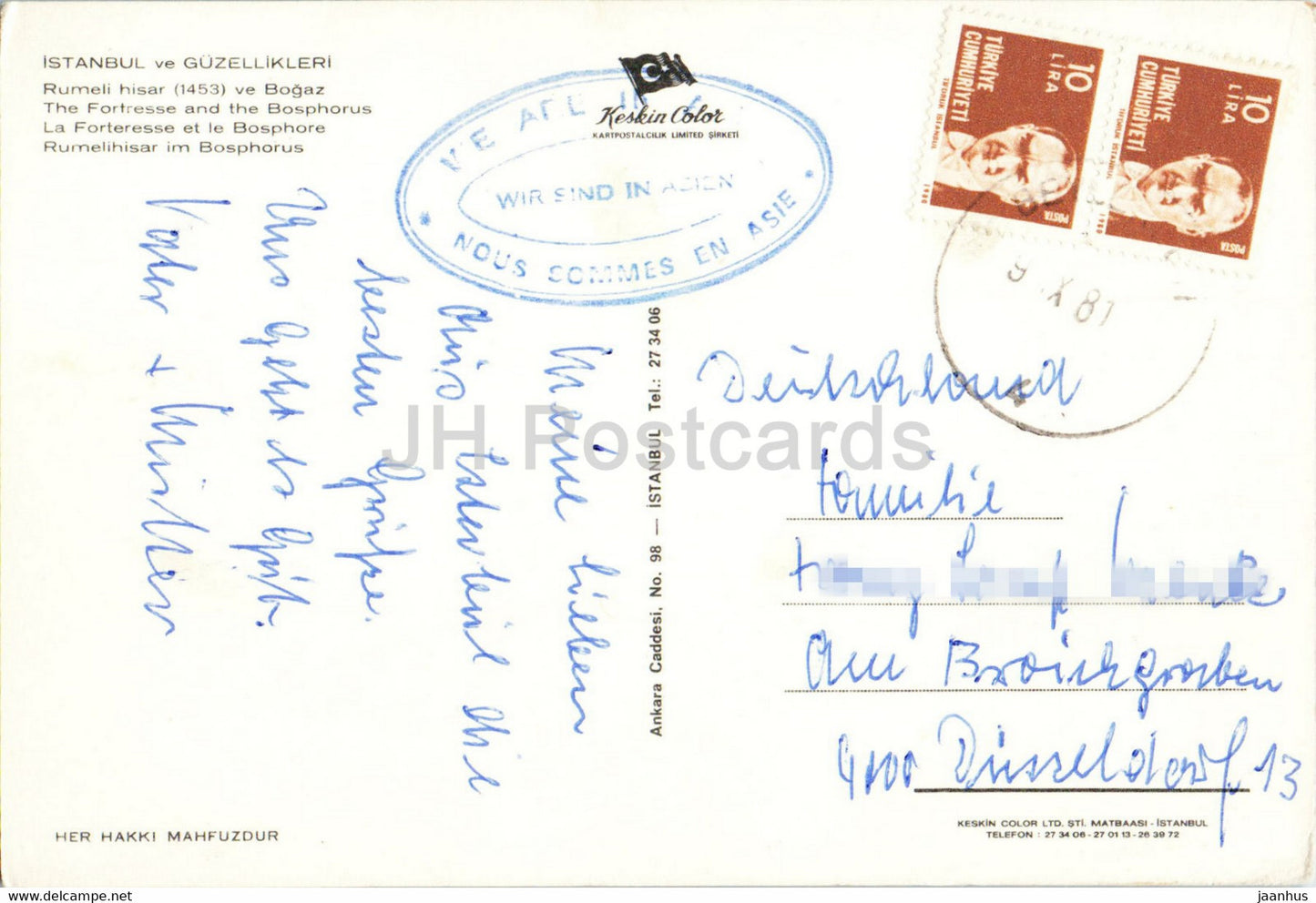 Istanbul - The Fortress and the Bosphorus - Keskin - 1981 - Turkey - used