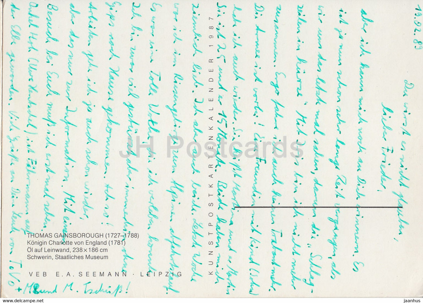 painting by Thomas Gainsborough - Konigin Charlotte von England - dog - English art - 1989 - Germany - used