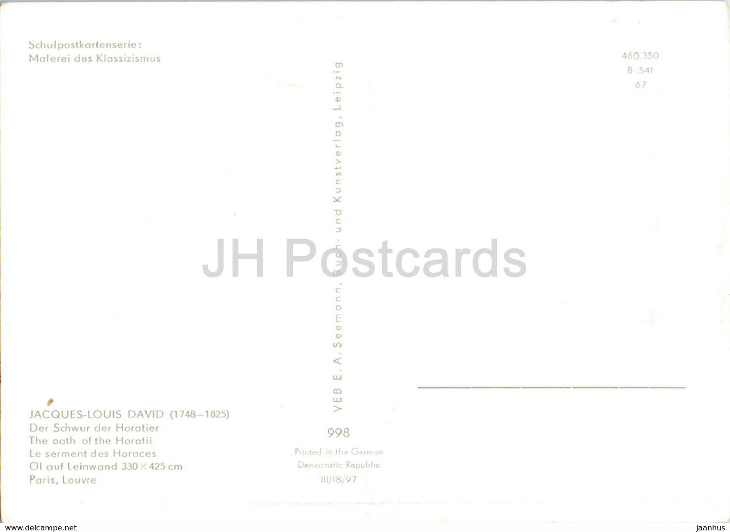 painting by Jacques-Louis David - Der Schwur der Horatier - The Oath of the Horatii - French art - Germany DDR - unused
