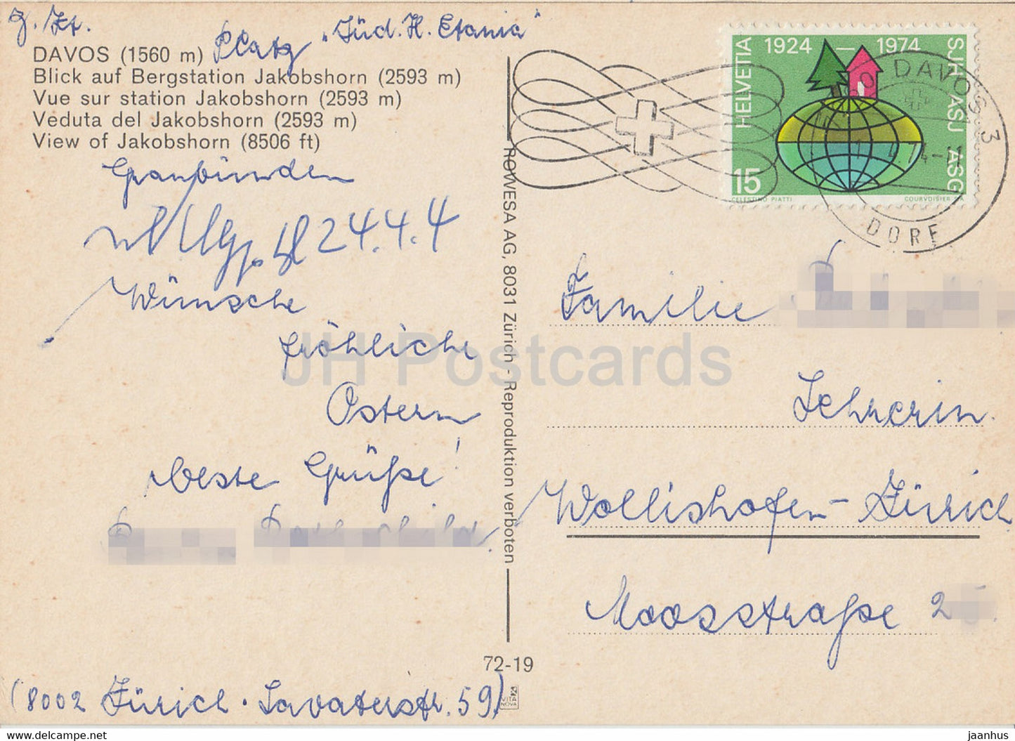 Davos 1560 m - Bergstation Jakobshorn 2593 m - 1974 - Switzerland - used