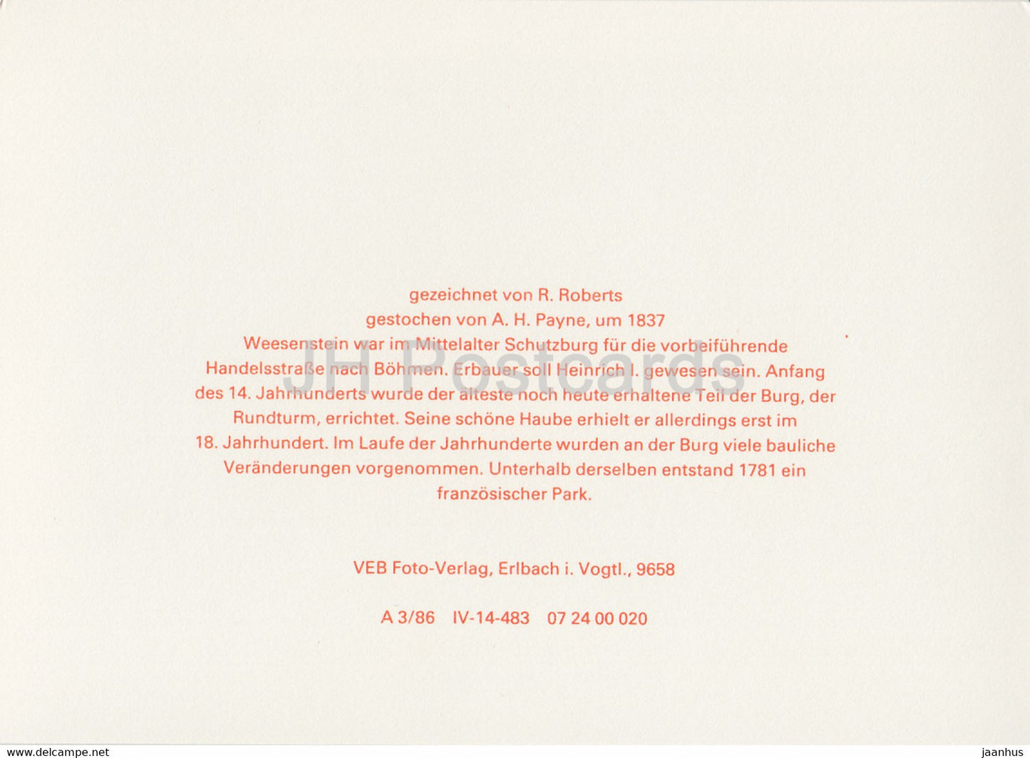 Weesenstein by R. Roberts - Sachsische Burgen - Saxon Castles - DDR Germany - unused