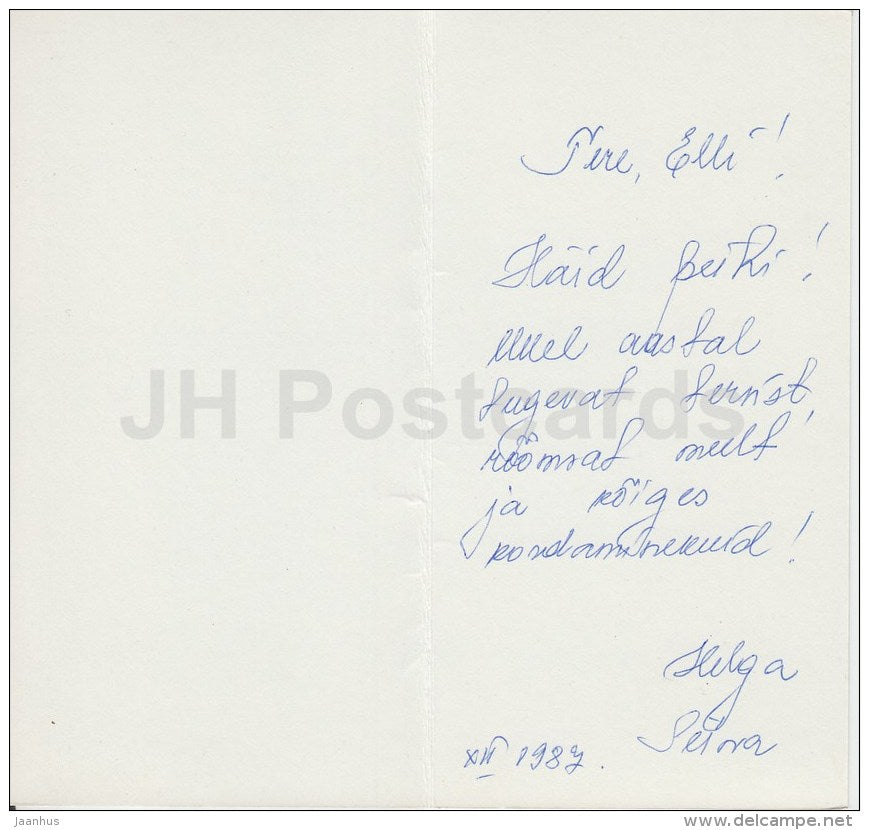 New Year mini Greeting card - 2 - oats - apples - flowers - 1987 - Estonia USSR - used - JH Postcards