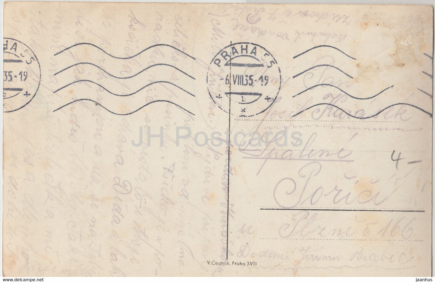 Praha - Prague - Dum umelcu Manes - Kunstlerhaus - tram - 614 - old postcard - 1935 - Czech Republic - used