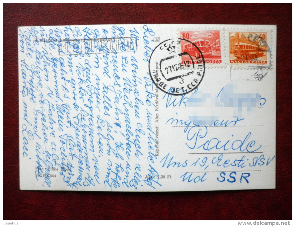 New Year Greeting Card - candles - sent from Hungary to Estonia USSR in 1966 - Hungary - used - JH Postcards