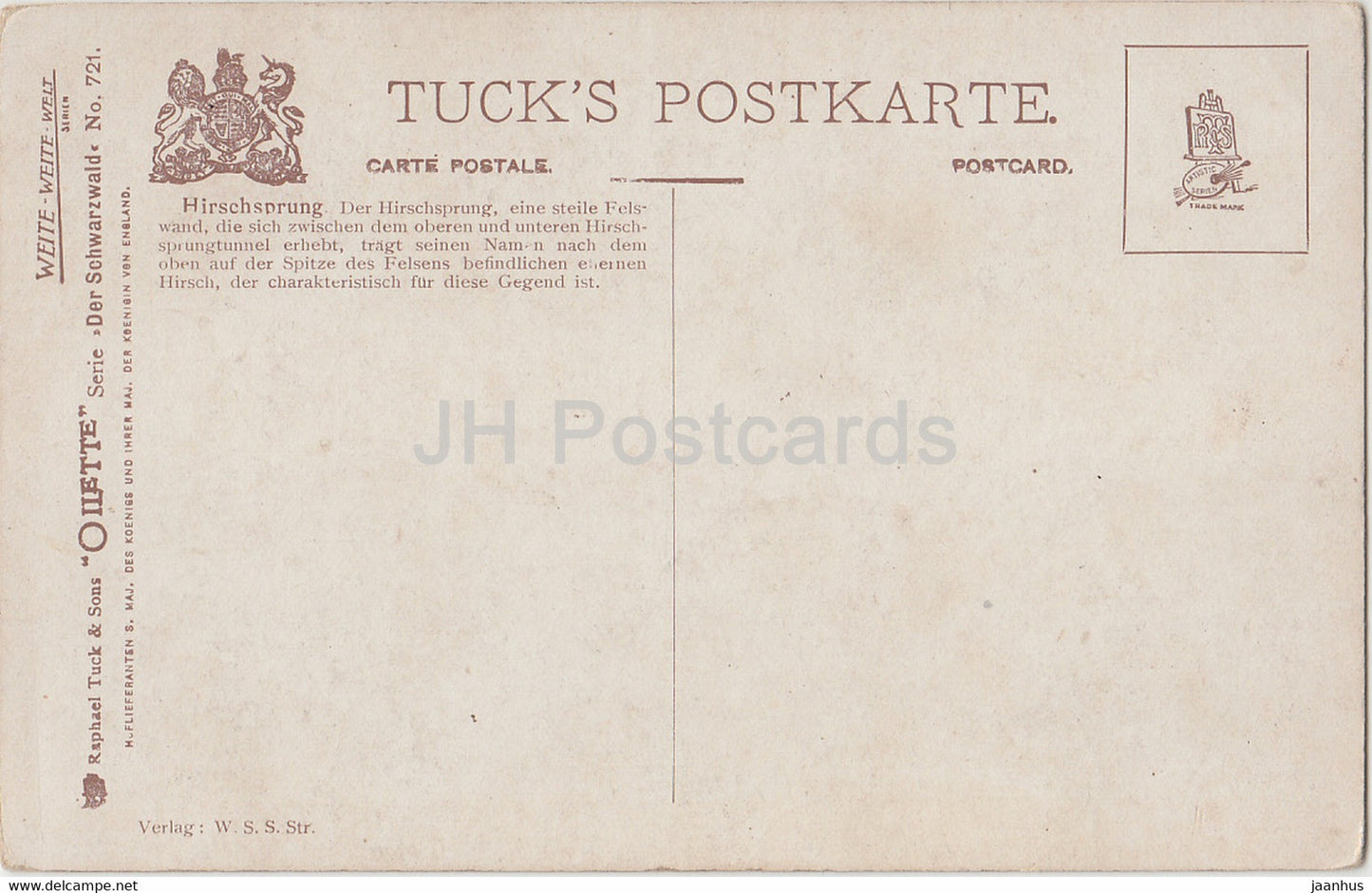 Hirschprung Schwarzwald - illustration - old postcard - Germany - unused