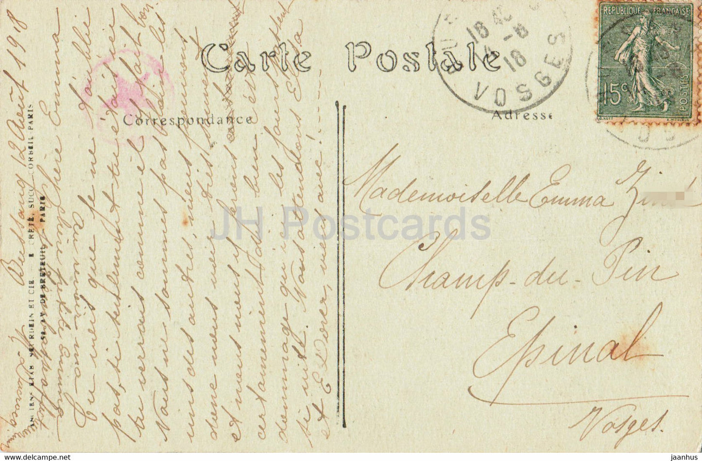 Bussang - La Vallée de la Hutte - carte postale ancienne - 1918 - France - occasion