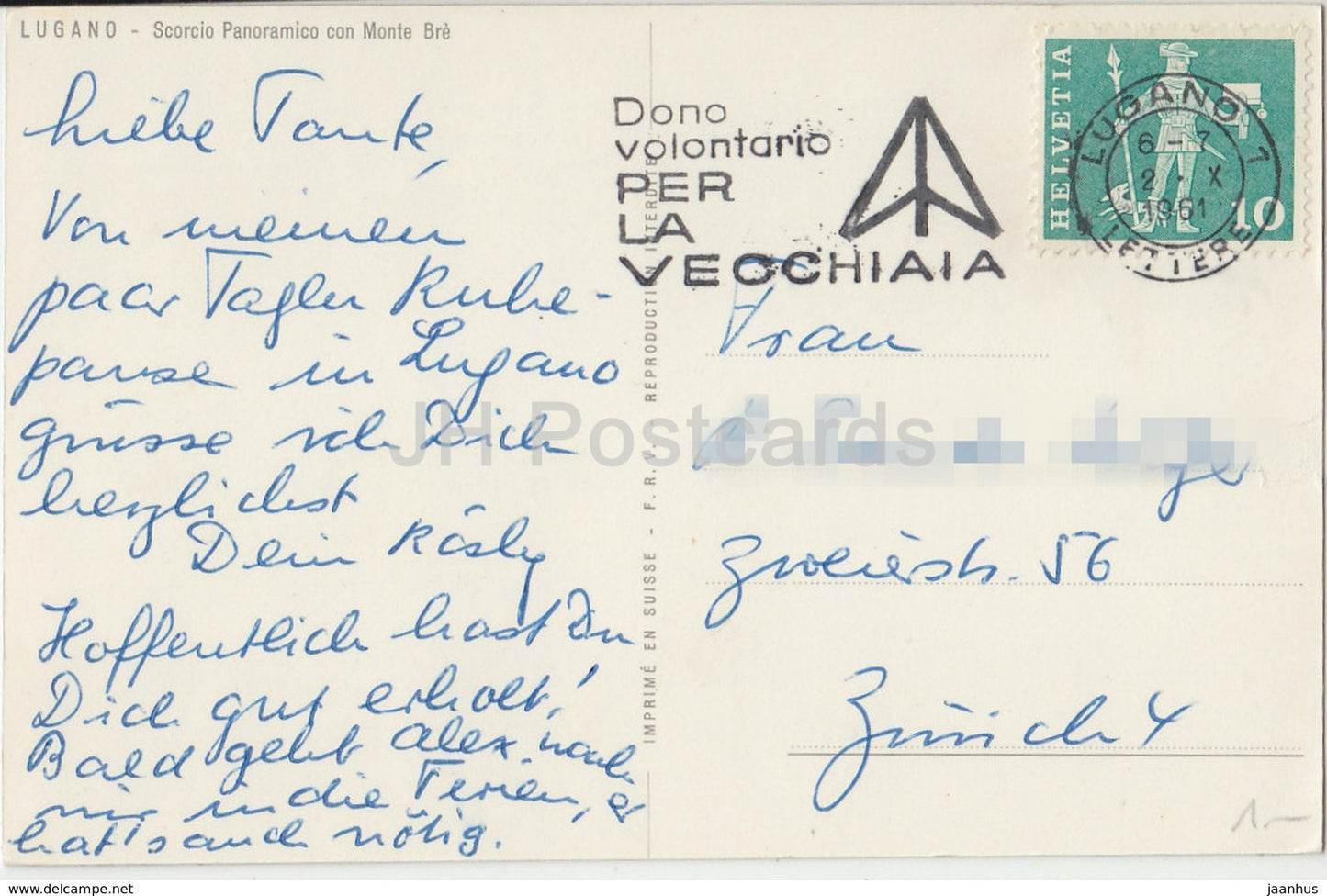 Lugano – Scorcio Panoramico con Monte Bre – Schweiz – 1961 – gebraucht