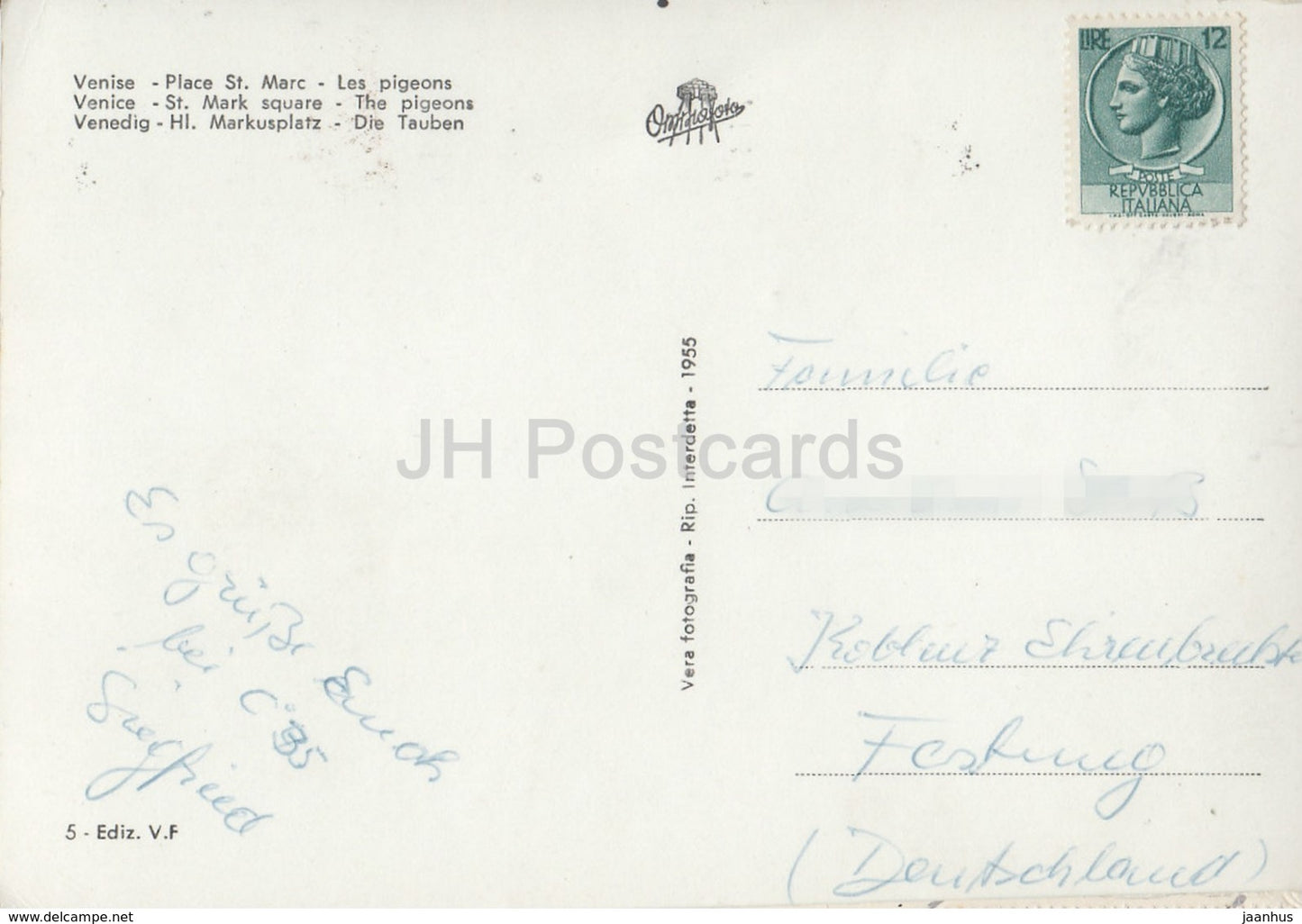 Venezia - Venedig - Piazza S. Marco - Markusplatz - Tauben - Italien - 1955 - gebraucht