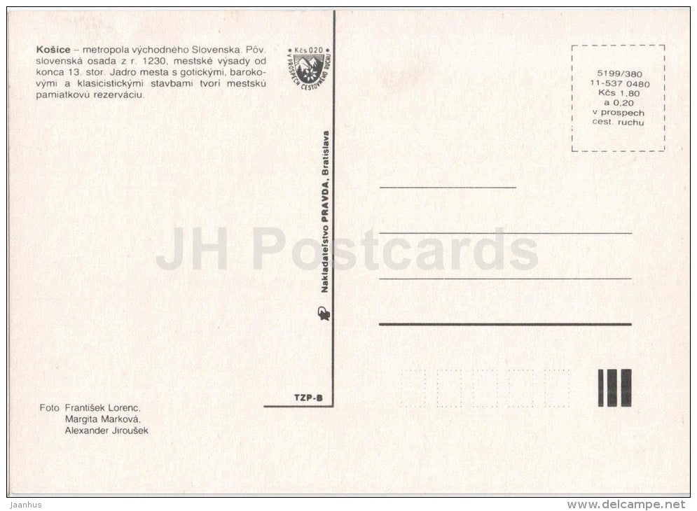 Kosice - Klement Gottwald monument - architecture - tram - Czechoslovakia - Slovakia - unused - JH Postcards