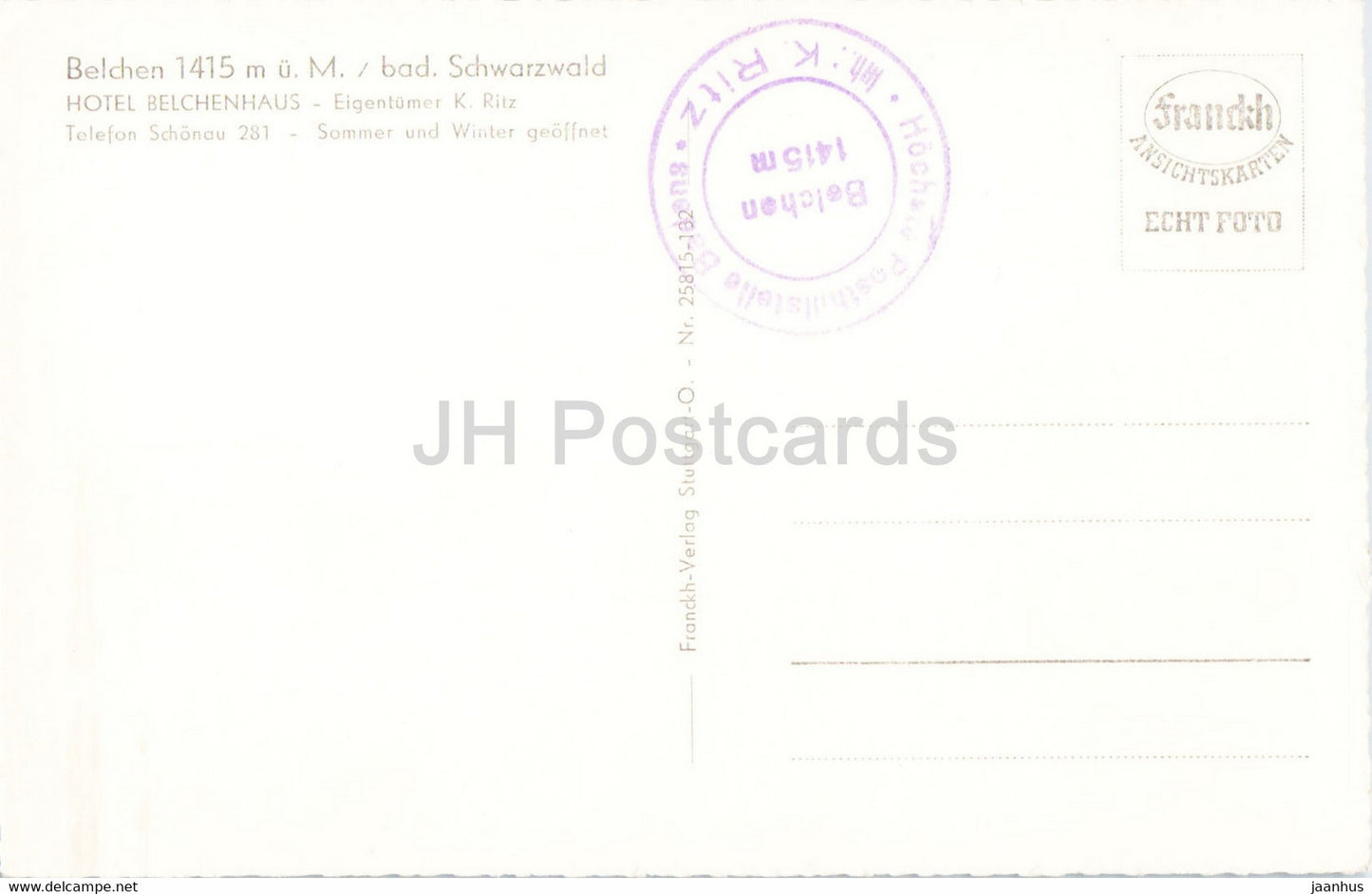 Blick vom Belchen zum Feldberg und Herzogenhorn - Hotel Belchenhaus - old postcard - Germany - unused