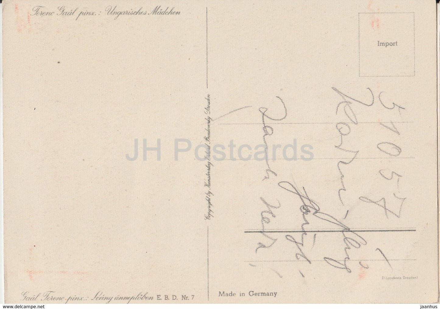 peinture de Ferenc Gaal - Ungarisches Madchen - Costumes folkloriques hongrois - Art autrichien - Allemagne - utilisé