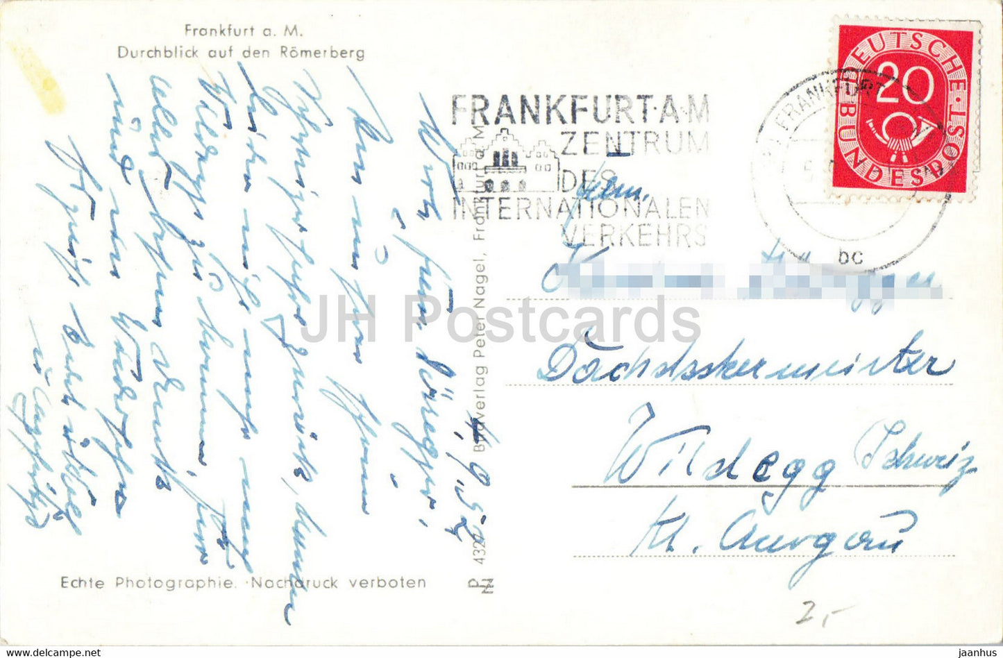 Frankfurt a M - Durchblick auf den Romerberg - old postcard - 1952 - Germany - used