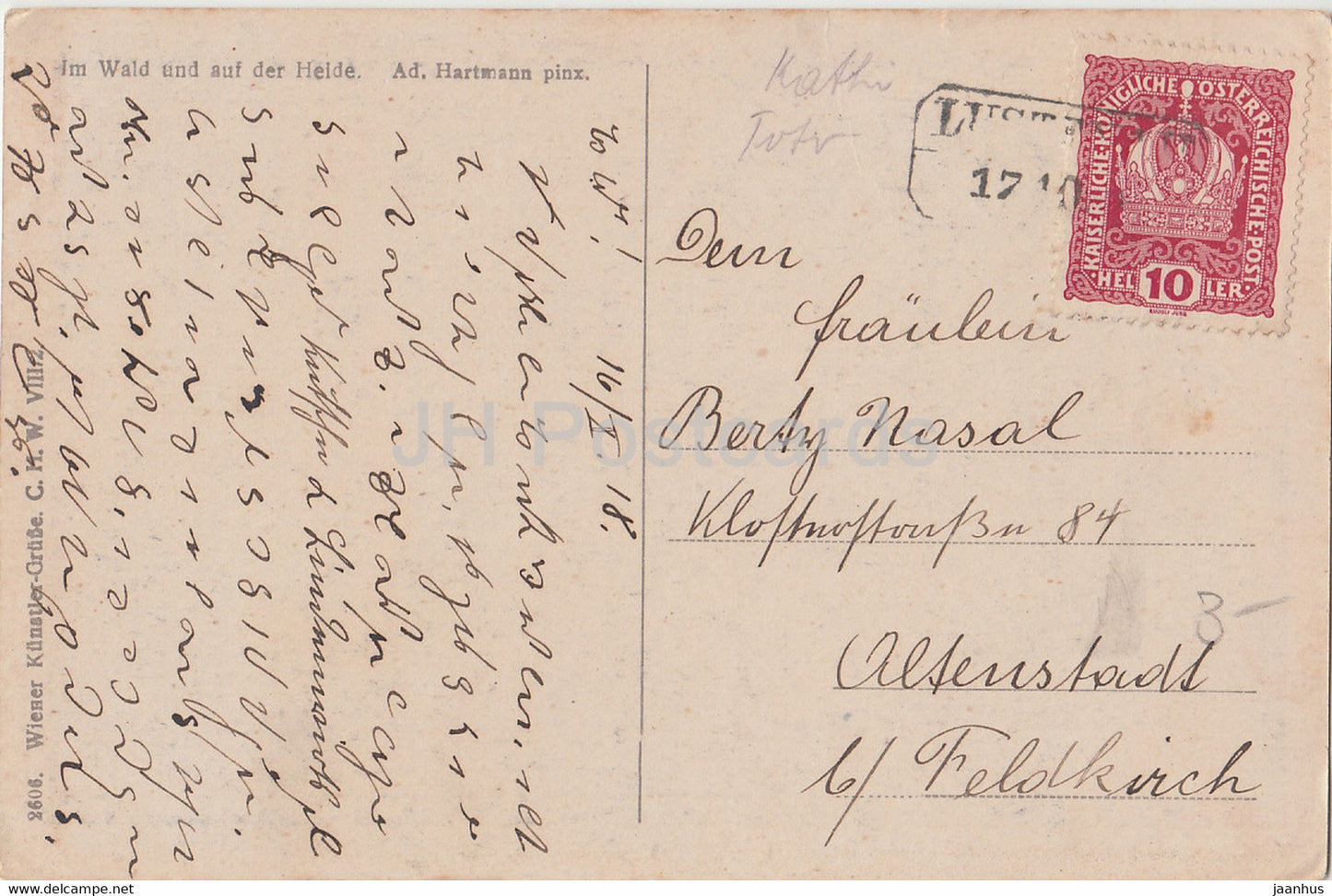 peinture d'Ad Hartmann - Im Wald und auf der Helde - 2606 - Art allemand - carte postale ancienne - Autriche - utilisé