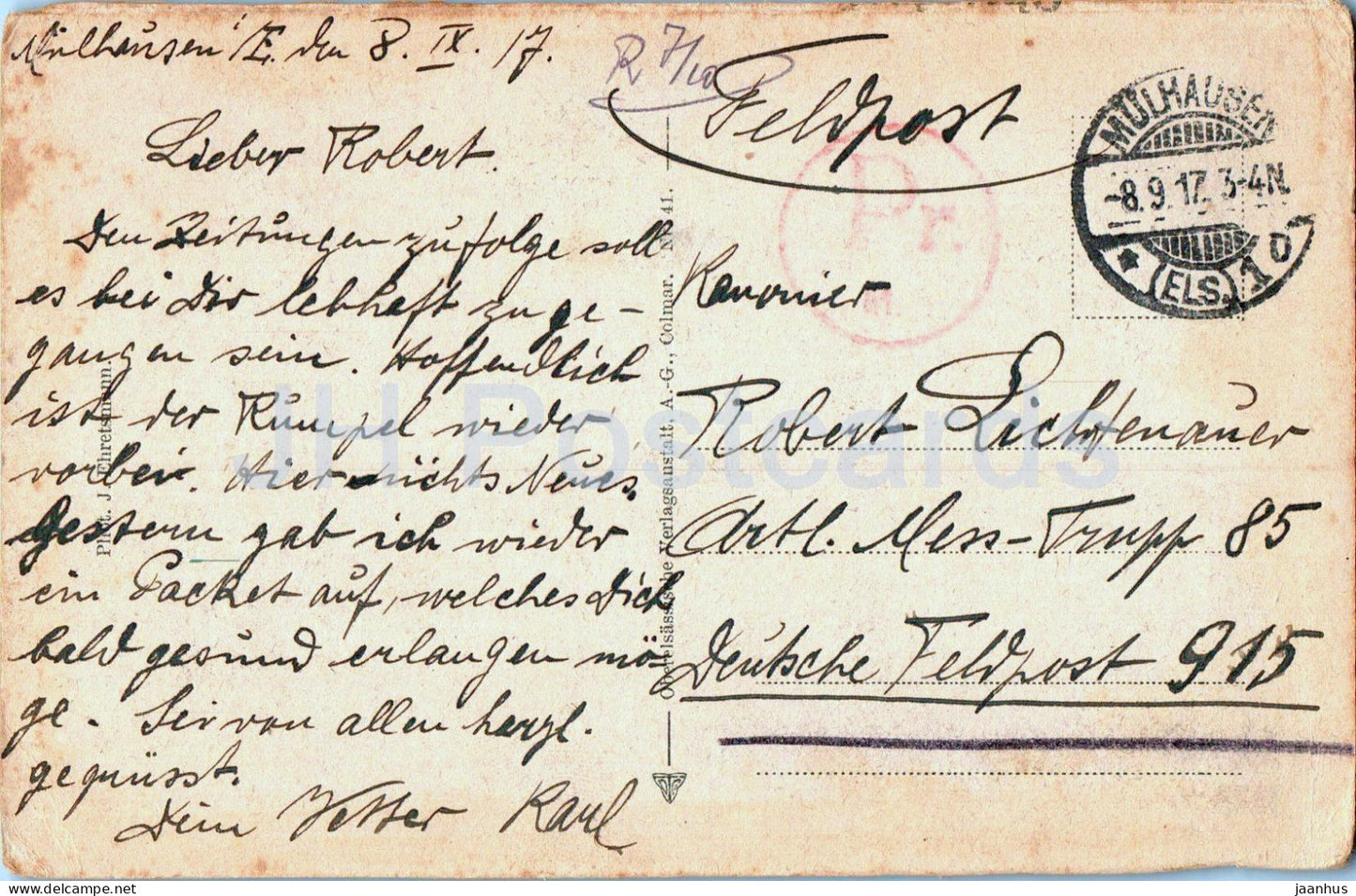 Mittlach mit Rotenbachkopf vom Wege Metzeral - Feldpost - military mail - old postcard - 1917 - France - used